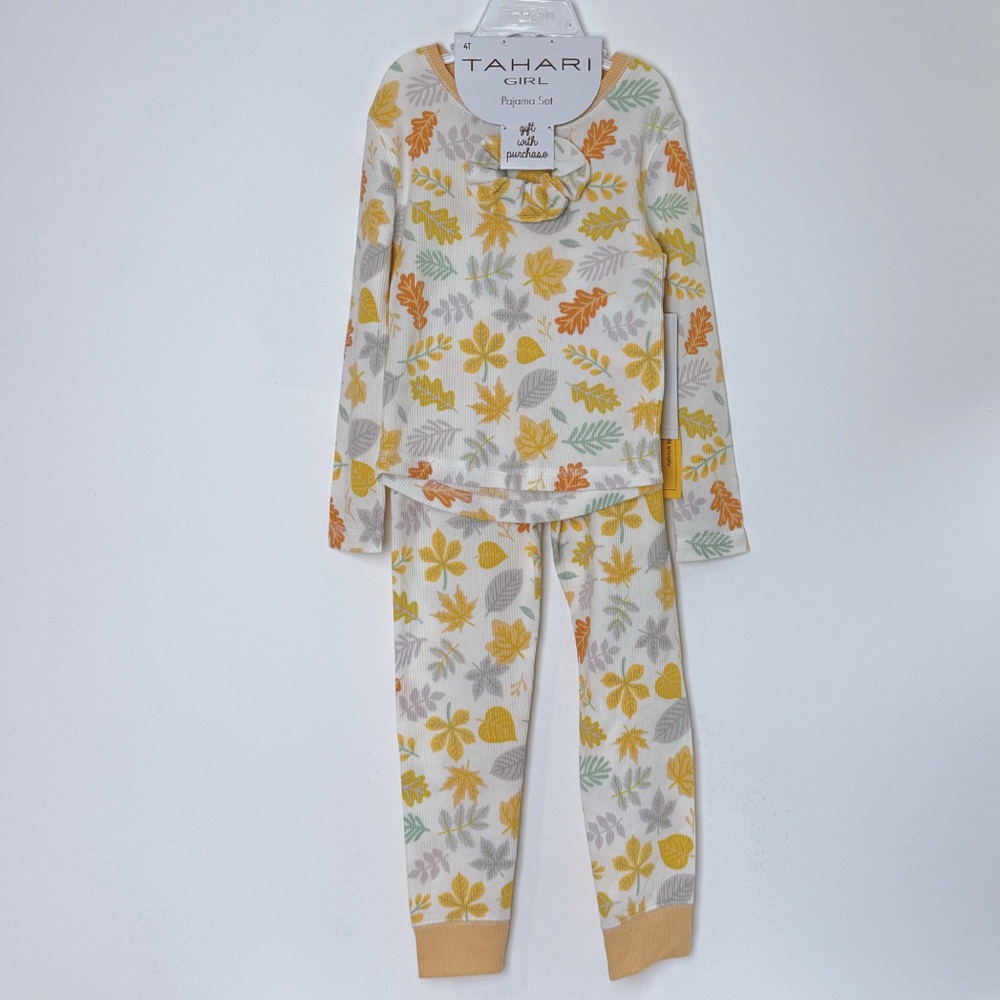 TAHARI Kids Waffle Pajama Set, 2-Piece Long Sleeve Pajamas for Girls 4T